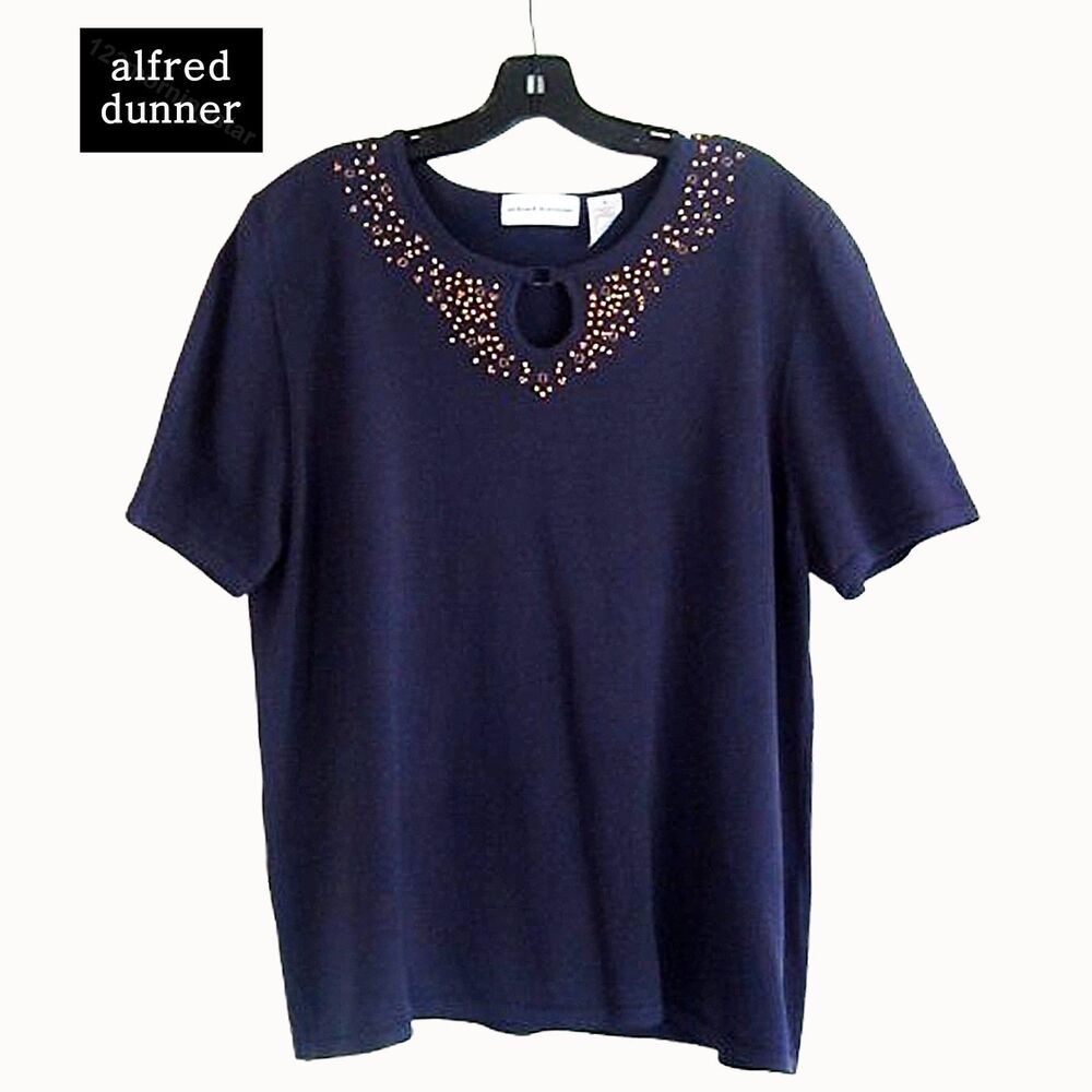 ALFRED DUNNER Bohemian Keyhole Beaded Latch Embellish Knit Top XL